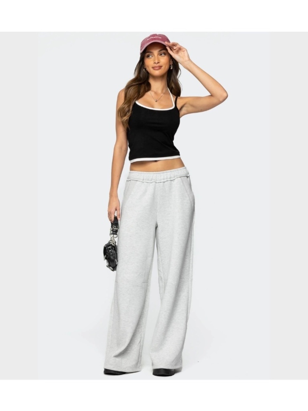 Edikted Kori Oversized Wide-Leg Sweatpants Gray Melange Pocket Fleece NEW Medium - Picture 15 of 15